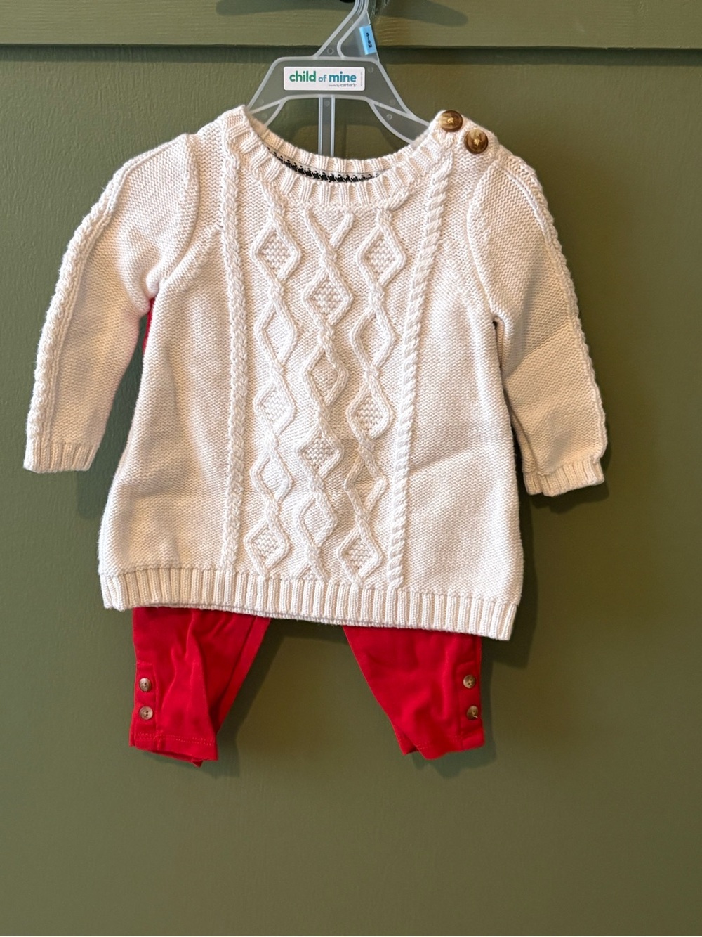 Carter's Cream Cable-Knit Button-Shoulder Sweater Set - Picture 2 of 7